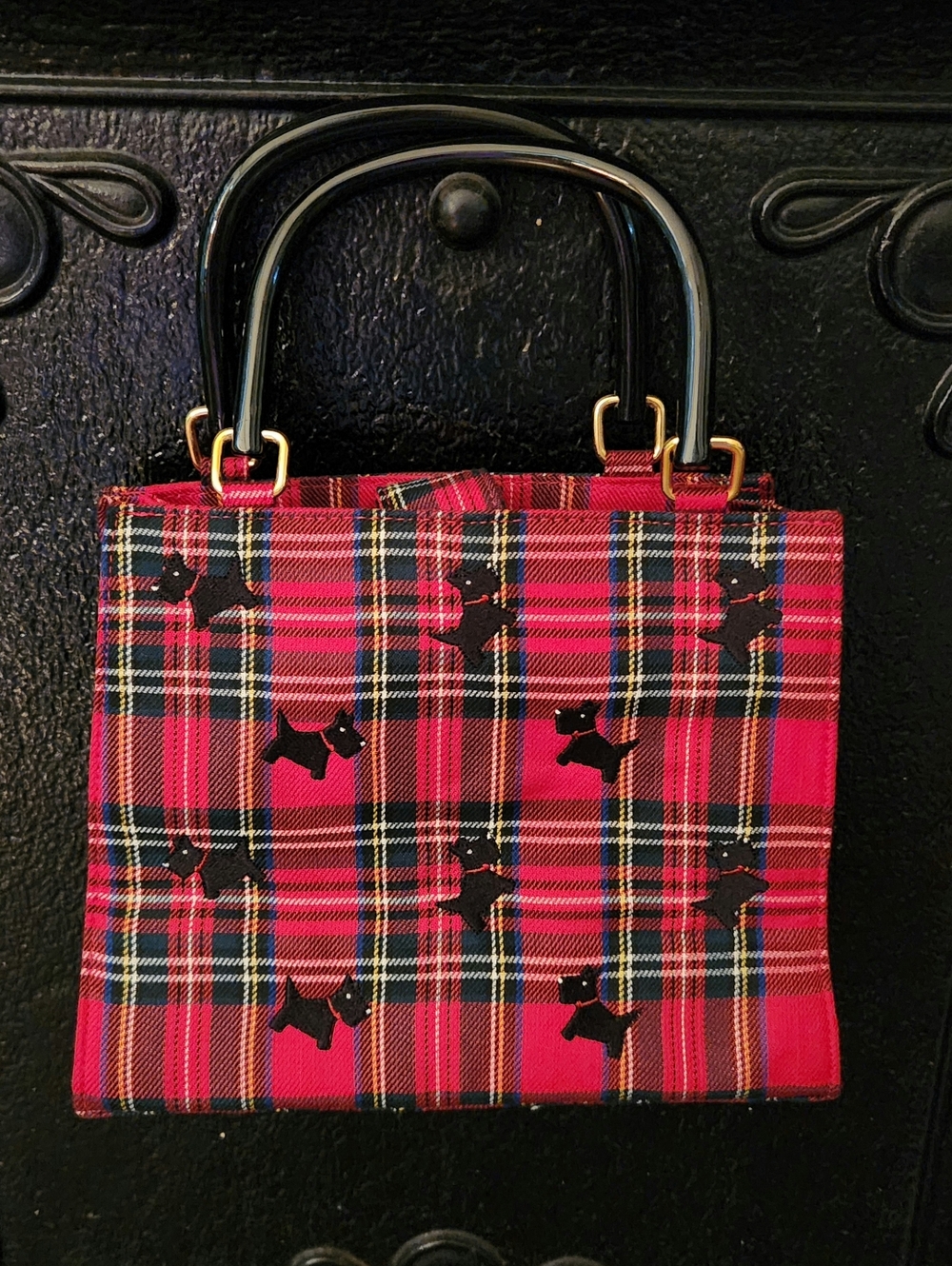 Madison Studio Red Plaid Scottie Tote Purse